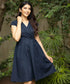 Vintage Navy Blue Linen Lapel Dress